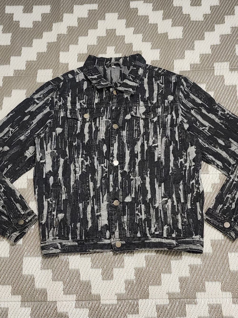 Distressed Matrix   Black Denim Jacket – Premium Streetwear